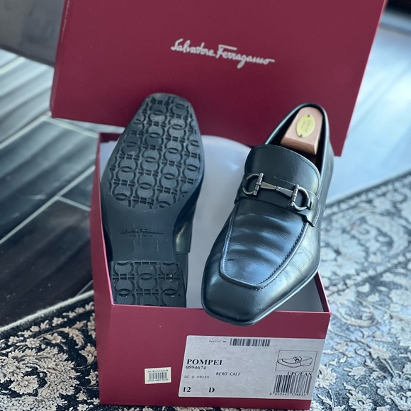 Salvatore Ferragamo Black Leather Slip-On Loafers